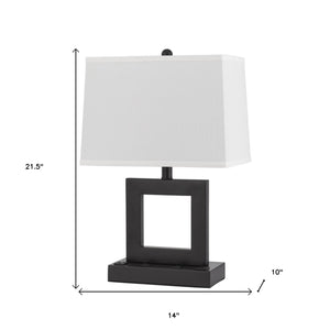 Homeroots 22" Bronze Metal Desk Usb Table Lamp With White Rectangular Shade   524765