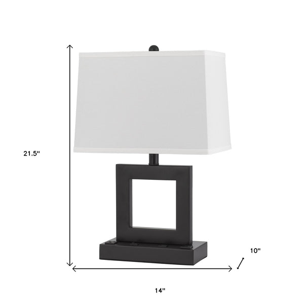 Homeroots 22" Bronze Metal Desk Usb Table Lamp With White Rectangular Shade   524765