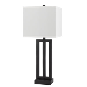 HomeRoots 30" Black Metal Table Lamp with USB Port, Adjustable Swing Arm & White Shade for Modern Spaces 524766
