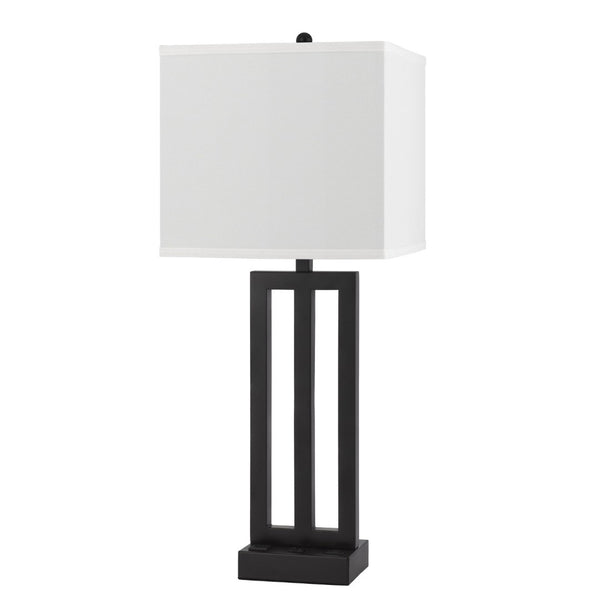 HomeRoots 30" Black Metal Table Lamp with USB Port, Adjustable Swing Arm & White Shade for Modern Spaces 524766