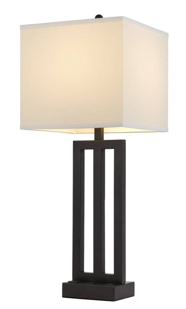 HomeRoots 30" Black Metal Table Lamp with USB Port, Adjustable Swing Arm & White Shade for Modern Spaces 524766
