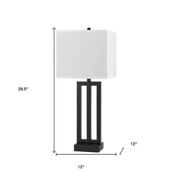 HomeRoots 30" Black Metal Table Lamp with USB Port, Adjustable Swing Arm & White Shade for Modern Spaces 524766