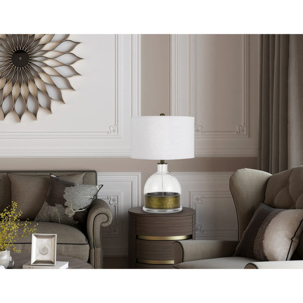 Homeroots 25" Nickel Glass Globe Table Lamp With White Drum Shade   524768