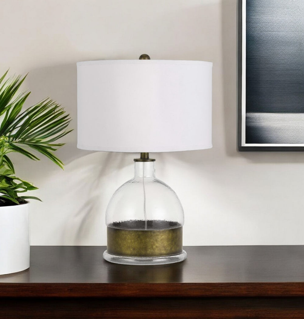 Homeroots 25" Nickel Glass Globe Table Lamp With White Drum Shade   524768