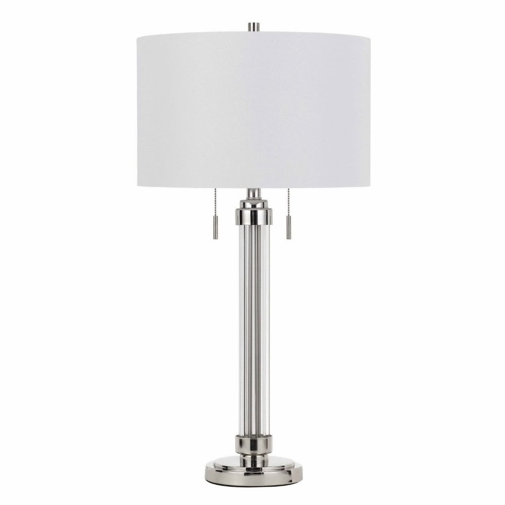 HomeRoots 31" Silver Metallic Table Lamp with White Drum Shade - Modern Design for Versatile Home Lighting 524769