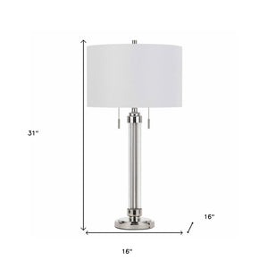 HomeRoots 31" Silver Metallic Table Lamp with White Drum Shade - Modern Design for Versatile Home Lighting 524769