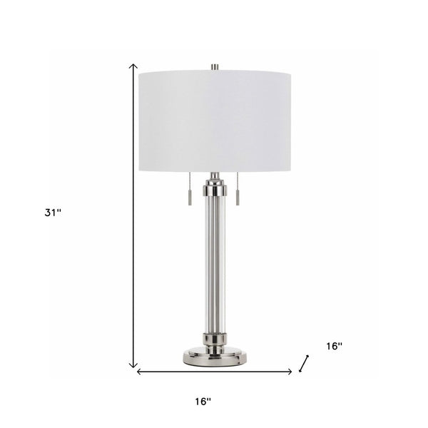 HomeRoots 31" Silver Metallic Table Lamp with White Drum Shade - Modern Design for Versatile Home Lighting 524769