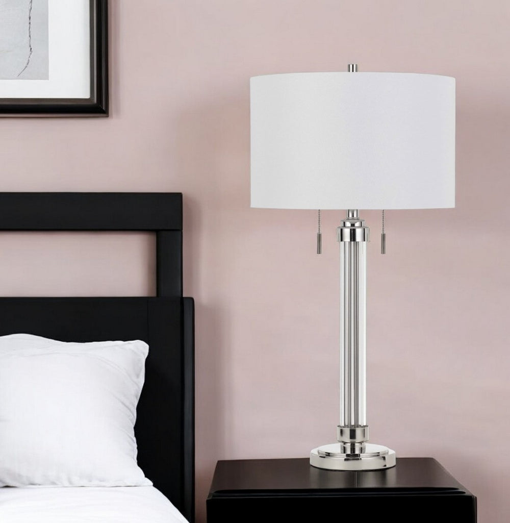 HomeRoots 31" Silver Metallic Table Lamp with White Drum Shade - Modern Design for Versatile Home Lighting 524769