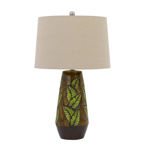 HomeRoots 29" Brown Ceramic Cylinder Table Lamp - Stylish Dimmable Design with Tan Empire Shade for Any Room 524773