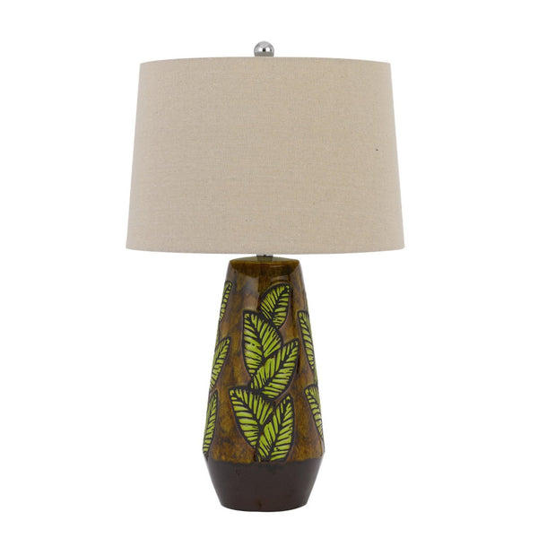 HomeRoots 29" Brown Ceramic Cylinder Table Lamp - Stylish Dimmable Design with Tan Empire Shade for Any Room 524773