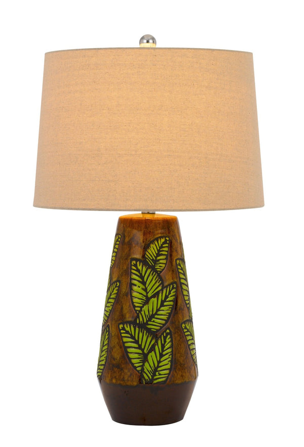 HomeRoots 29" Brown Ceramic Cylinder Table Lamp - Stylish Dimmable Design with Tan Empire Shade for Any Room 524773