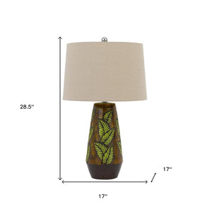 HomeRoots 29" Brown Ceramic Cylinder Table Lamp - Stylish Dimmable Design with Tan Empire Shade for Any Room 524773