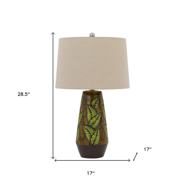 HomeRoots 29" Brown Ceramic Cylinder Table Lamp - Stylish Dimmable Design with Tan Empire Shade for Any Room 524773