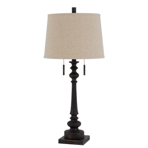HomeRoots 32" Elegant Two-Light Table Lamp with Charcoal Base & Tan Drum Shade for Versatile Home Lighting 524775