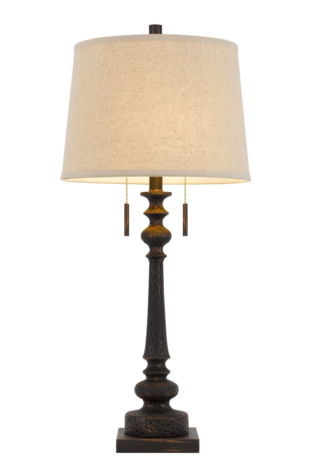 32" Elegant Two-Light Table Lamp with Charcoal Base & Tan Drum Shade f