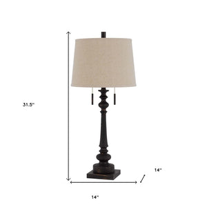 HomeRoots 32" Elegant Two-Light Table Lamp with Charcoal Base & Tan Drum Shade for Versatile Home Lighting 524775