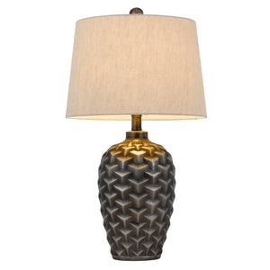 Homeroots 25" Silver Metallic Table Lamp With Gray Empire Shade   524777