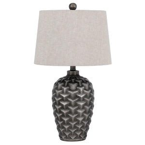 Homeroots 25" Silver Metallic Table Lamp With Gray Empire Shade   524777