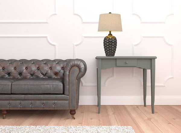 Homeroots 25" Silver Metallic Table Lamp With Gray Empire Shade   524777