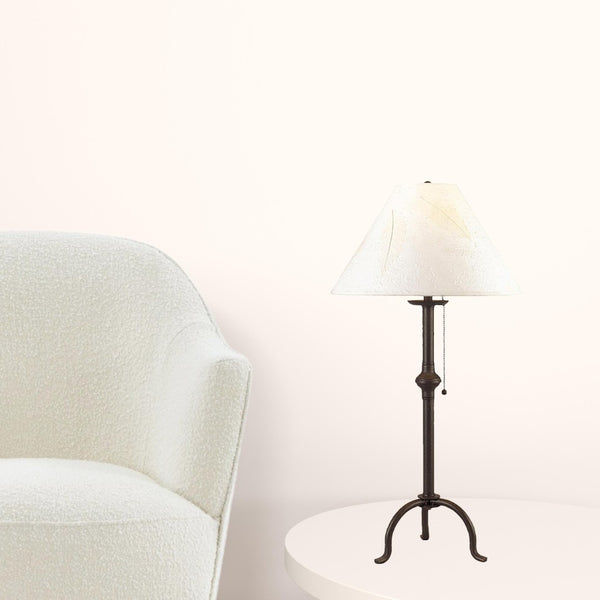 HomeRoots 32" Elegant Black Metal Table Lamp with Leaf-Pattern Shade for Modern Home Ambiance & Style 524778