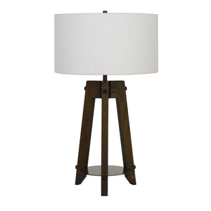 HomeRoots 32" Brown Metal Tripod Table Lamp – Contemporary Design with Off-White Shade for Elegant Ambiance 524779