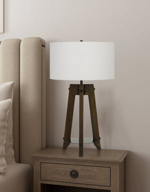 HomeRoots 32" Brown Metal Tripod Table Lamp – Contemporary Design with Off-White Shade for Elegant Ambiance 524779