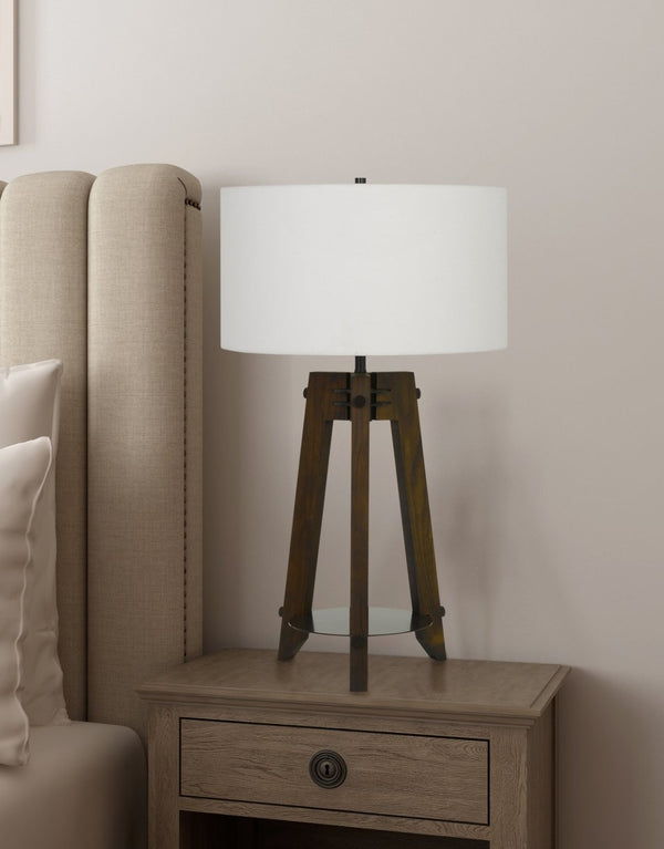 HomeRoots 32" Brown Metal Tripod Table Lamp – Contemporary Design with Off-White Shade for Elegant Ambiance 524779