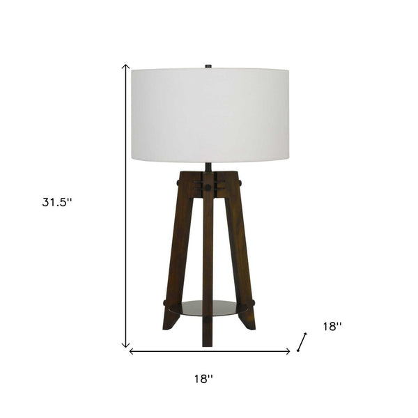 HomeRoots 32" Brown Metal Tripod Table Lamp – Contemporary Design with Off-White Shade for Elegant Ambiance 524779