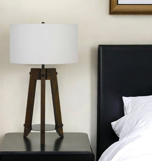 HomeRoots 32" Brown Metal Tripod Table Lamp – Contemporary Design with Off-White Shade for Elegant Ambiance 524779