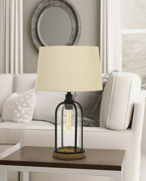 HomeRoots 27" Contemporary Brown Metal Globe Table Lamp with Eggshell Shade – Adjustable 3-Way Lighting Design 524780