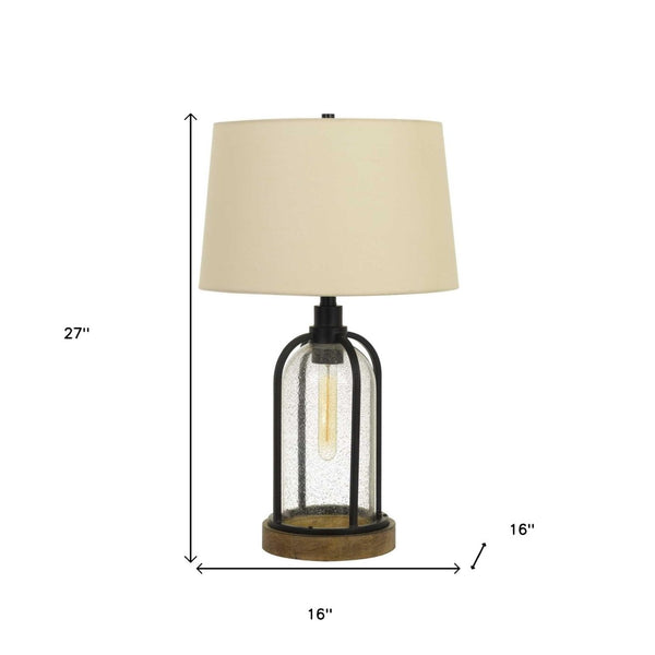HomeRoots 27" Contemporary Brown Metal Globe Table Lamp with Eggshell Shade – Adjustable 3-Way Lighting Design 524780