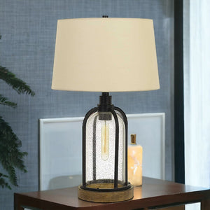 HomeRoots 27" Contemporary Brown Metal Globe Table Lamp with Eggshell Shade – Adjustable 3-Way Lighting Design 524780