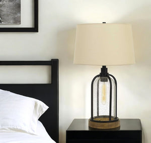 HomeRoots 27" Contemporary Brown Metal Globe Table Lamp with Eggshell Shade – Adjustable 3-Way Lighting Design 524780