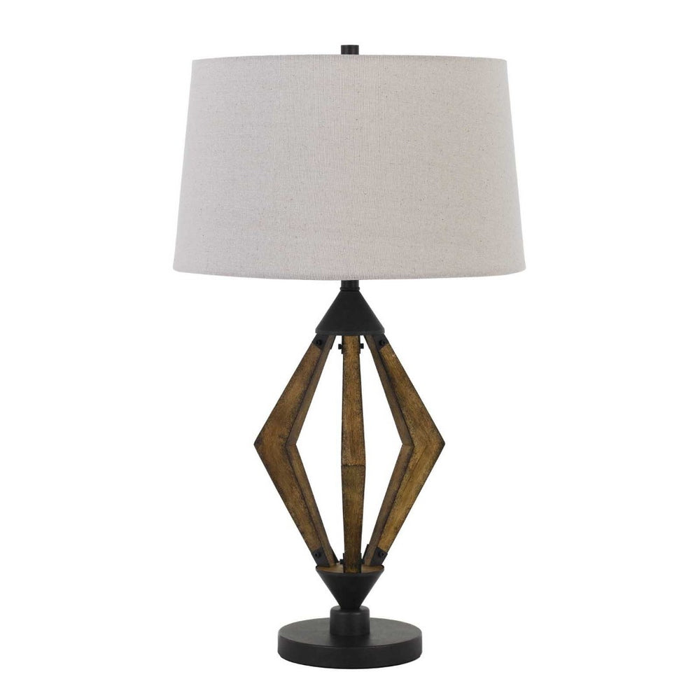 HomeRoots 30" Black Metal Lantern Table Lamp with Gray Linen Shade - Modern Design & Dimmable Lighting Options 524781