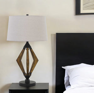 Homeroots 30" Black Metal Lantern Table Lamp With Gray Empire Shade   524781