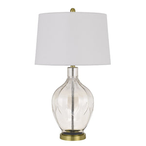 HomeRoots 30" Clear Metal Table Lamp - Modern Elegance with Off-White Drum Shade for Any Room Ambiance 524782