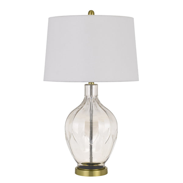 HomeRoots 30" Clear Metal Table Lamp - Modern Elegance with Off-White Drum Shade for Any Room Ambiance 524782
