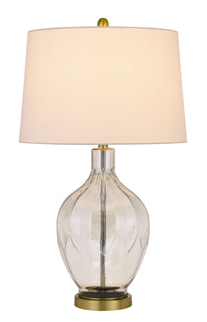 HomeRoots 30" Clear Metal Table Lamp - Modern Elegance with Off-White Drum Shade for Any Room Ambiance 524782