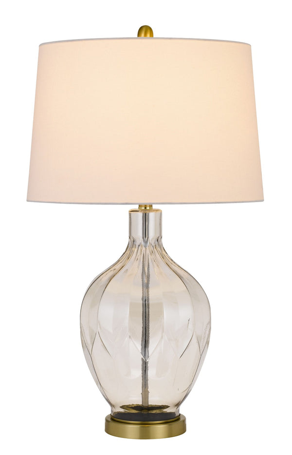 HomeRoots 30" Clear Metal Table Lamp - Modern Elegance with Off-White Drum Shade for Any Room Ambiance 524782