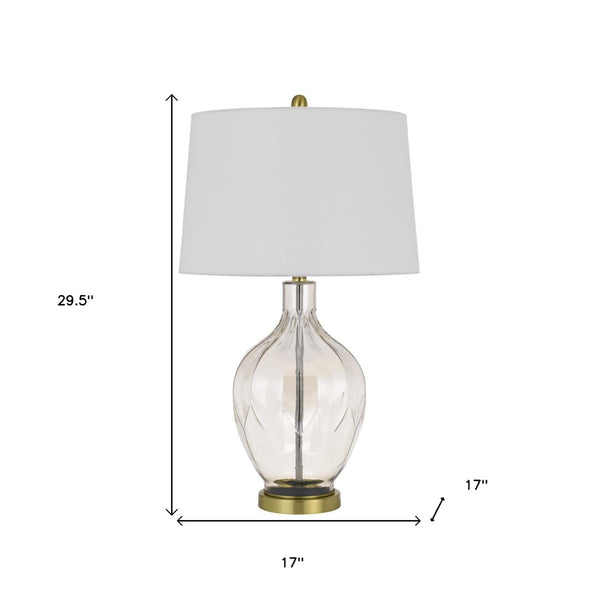 HomeRoots 30" Clear Metal Table Lamp - Modern Elegance with Off-White Drum Shade for Any Room Ambiance 524782
