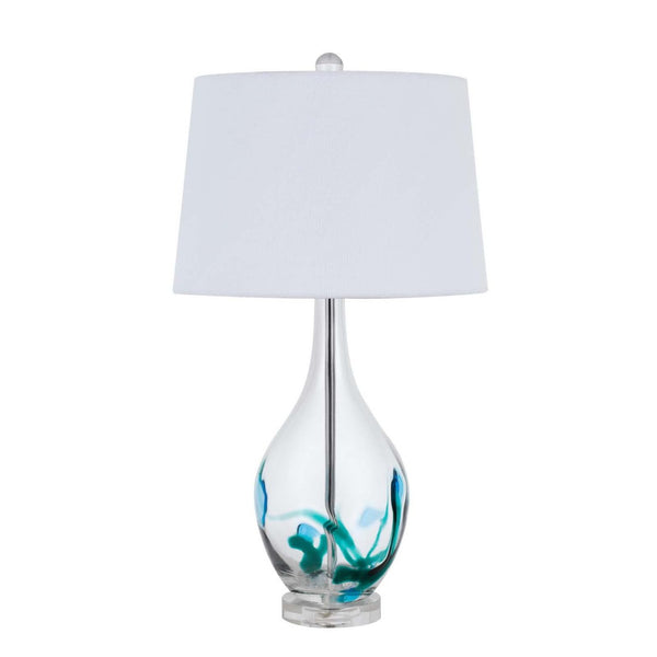 HomeRoots 27" Clear Glass Table Lamp - Elegant Bowling-Pin Base with Dimmable White Empire Shade for Any Room 524783