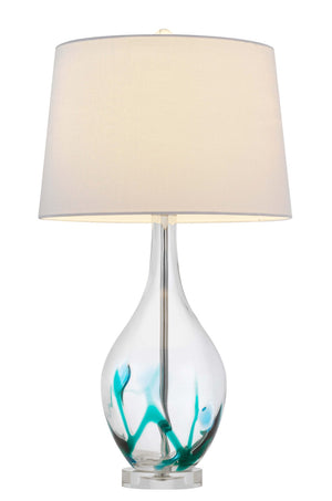 HomeRoots 27" Clear Glass Table Lamp - Elegant Bowling-Pin Base with Dimmable White Empire Shade for Any Room 524783