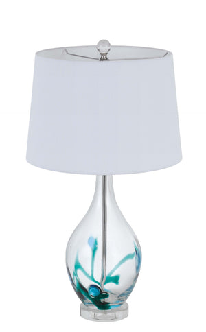 HomeRoots 27" Clear Glass Table Lamp - Elegant Bowling-Pin Base with Dimmable White Empire Shade for Any Room 524783