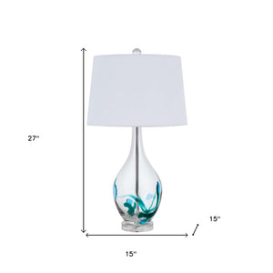 HomeRoots 27" Clear Glass Table Lamp - Elegant Bowling-Pin Base with Dimmable White Empire Shade for Any Room 524783