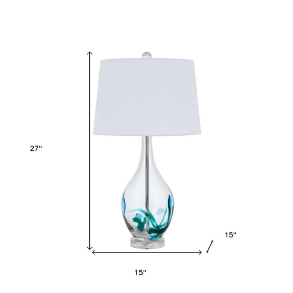 HomeRoots 27" Clear Glass Table Lamp - Elegant Bowling-Pin Base with Dimmable White Empire Shade for Any Room 524783