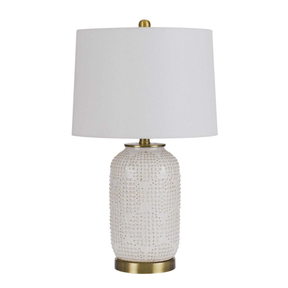 Homeroots 24" Ivory Metal Table Lamp With White Drum Shade   524784