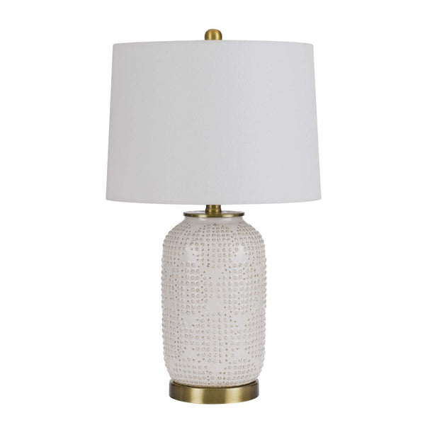 Homeroots 24" Ivory Metal Table Lamp With White Drum Shade   524784
