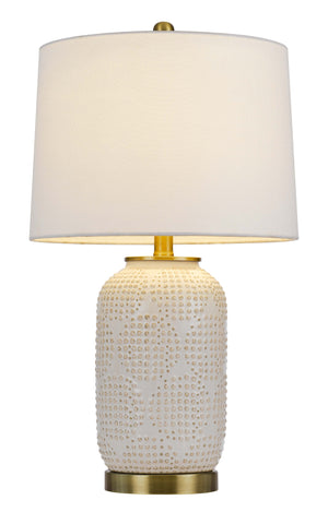 Homeroots 24" Ivory Metal Table Lamp With White Drum Shade   524784