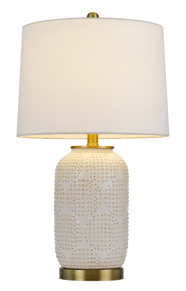 Homeroots 24" Ivory Metal Table Lamp With White Drum Shade   524784