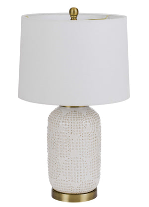 Homeroots 24" Ivory Metal Table Lamp With White Drum Shade   524784